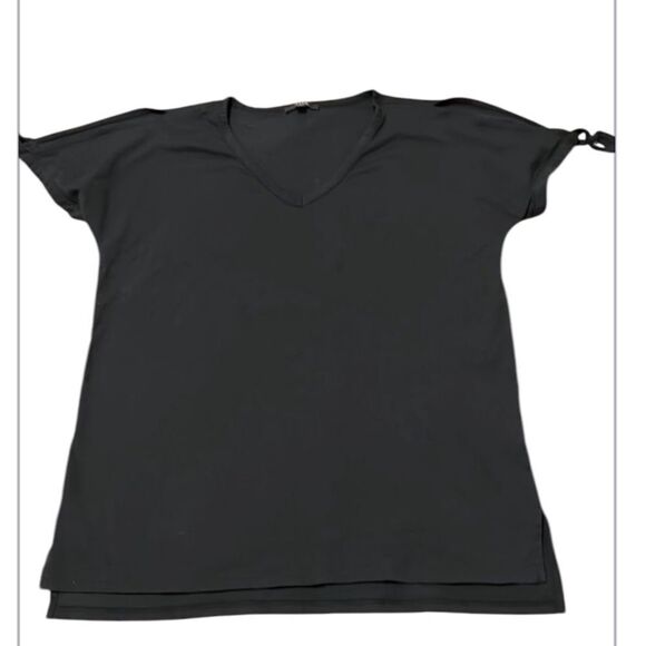 NYDJ size S short sleeve basic black tshirt with cute ties at the sleeve GUC - Picture 1 of 8